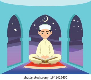 Muslim Man Reading Holy Quran Ramadan Stock Vector Royalty Free