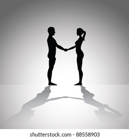 Naked Man Woman Holding Hands Silhouette