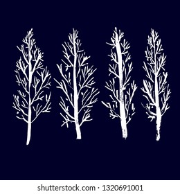 Naked Trees Silhouettes Hand Drawn Set Stock Vector Royalty Free