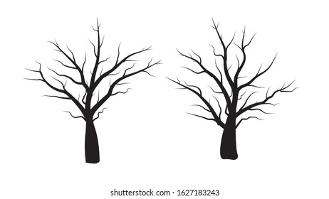 Naked Trees Silhouettes Set Hand Drawn Stock Vector Royalty Free Shutterstock