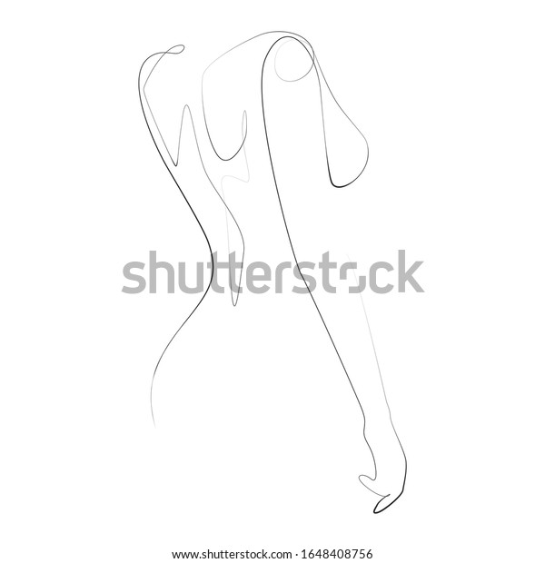 Naked Woman Standing Back One Line