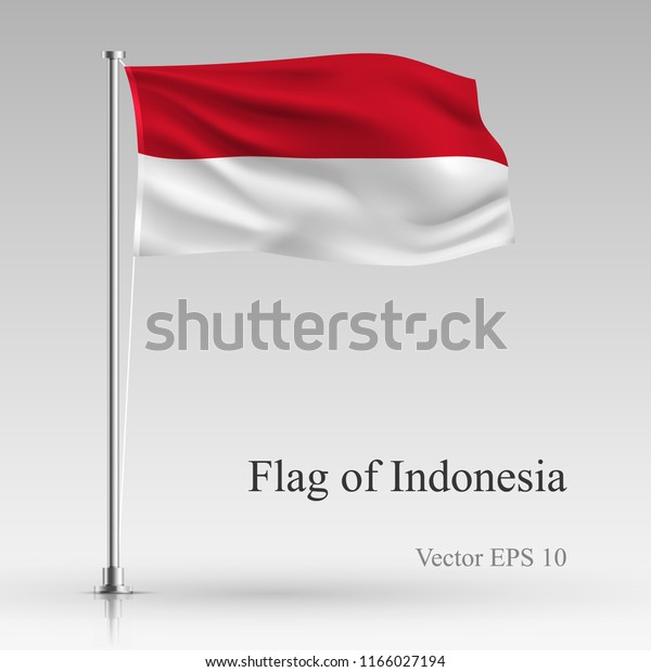 National Flag Of Indonesia Isolated On Gray Background Realistic Flag