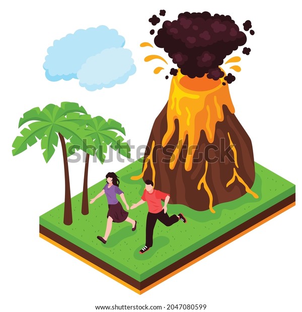 Natural Disaster Isometric Composition Vector Illustration Stock Vector