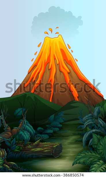 Nature Scene Volcano Eruption Illustration Stock Vector Royalty Free