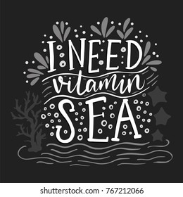 Need Vitamin Sea Vector Lettering Card Stock Vector Royalty Free