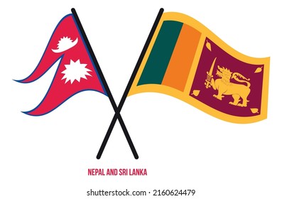 Nepal Sri Lanka Flags Crossed Waving Stock Vector Royalty Free