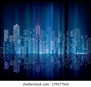 Night City Skylines Reflection Water Stock Vector Royalty Free