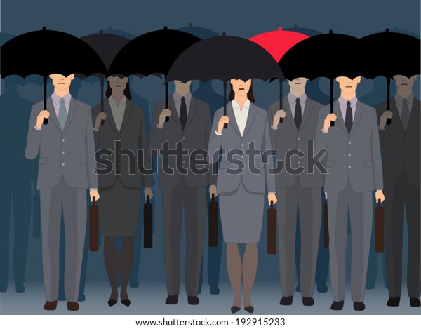 Nonconformism Man Red Umbrella Standing Crowd Stock Vector Royalty