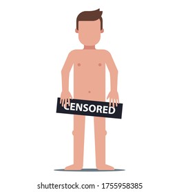 Nude Man Holding Censored Sign Flat Stock Vector Royalty Free Shutterstock