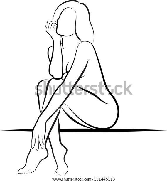 Nude Woman Sitting Vector Illustration Stock Vector Royalty Free