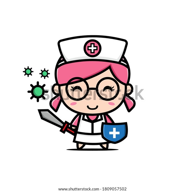 Nurse Cartoon Character Kawaii Design Illustration