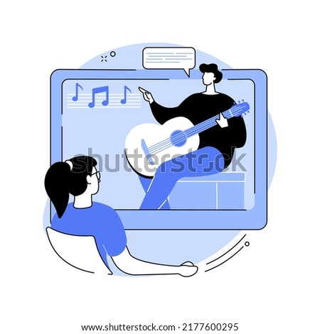 Online music lessons abstract concept vector illustration. Live video conferencing, music teacher, covid quarantine, online private practice, professional advice, stay at home abstract metaphor.
