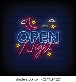 Open Night Neon Signs Style Text Stock Vector Royalty Free