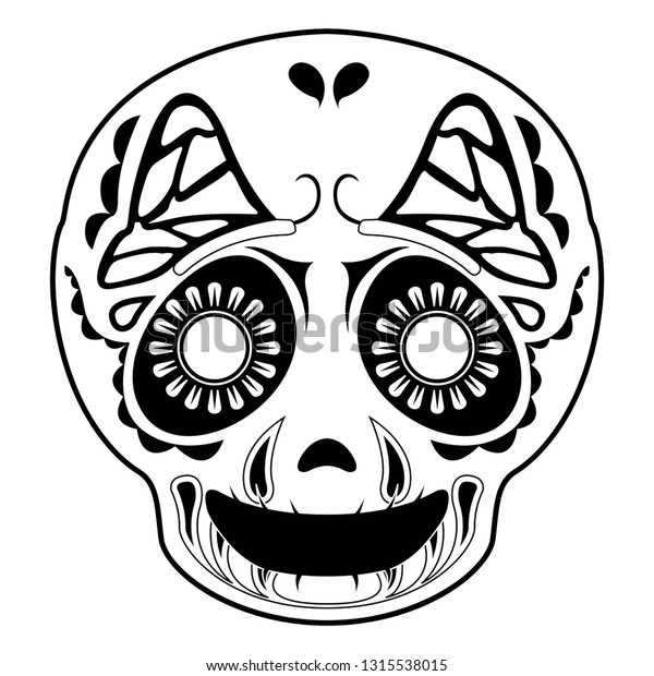 Outline Happy Mexican Skull Cartoon Vector Stock Vector Royalty Free