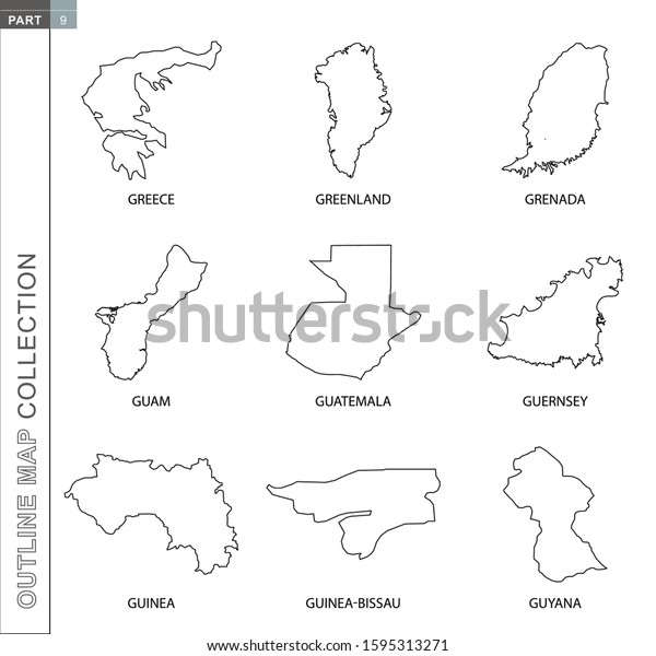 Outline Maps Collection Nine Black Lined Stock Vector Royalty Free