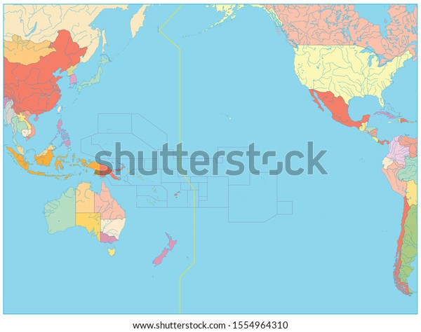 Pacific Ocean Political Map No Bathymetry No Text Detailed Pacific