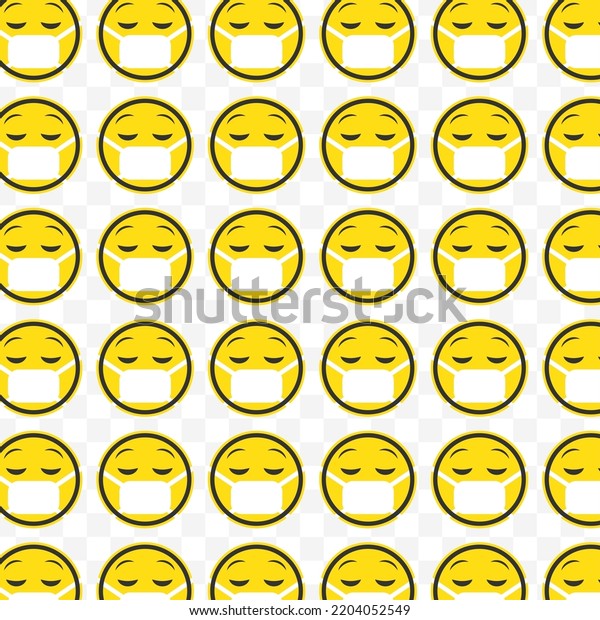 Pattern Wearing Mask Emoticons Transparent Background Stock Vector