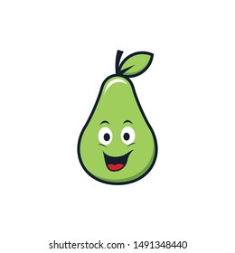 Cute Cartoon Green Pear Kawaii Face Stock Vector Royalty Free