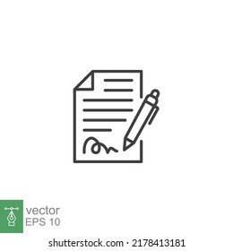 Pen Signing Contract Icon Simple Outline Stock Vector Royalty Free