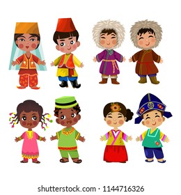 People Different Nationalities Traditional Dress Vektor Vector có sẵn