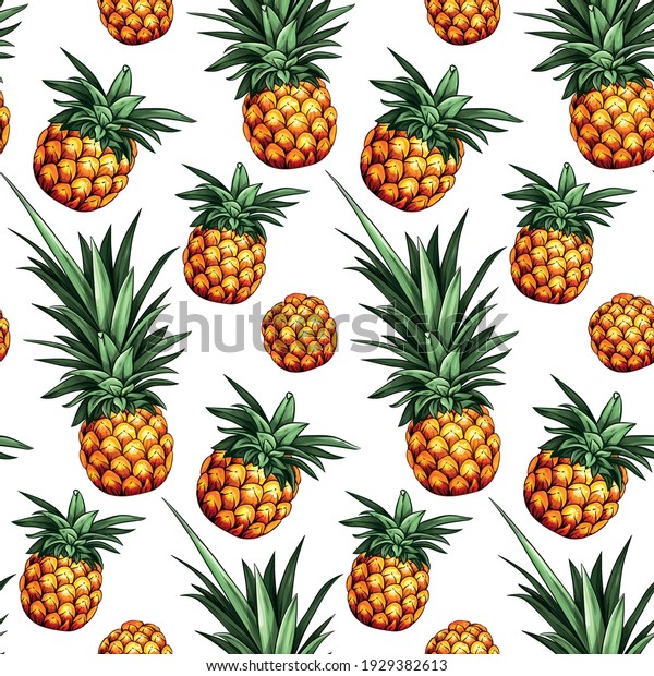 Pineapple Seamless Pattern Design Hand Drawn Stock Vector Royalty Free