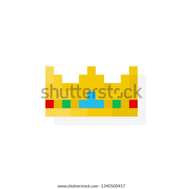 Pixel Art Gloden Crown With Jewels Isolated Vector Illustration