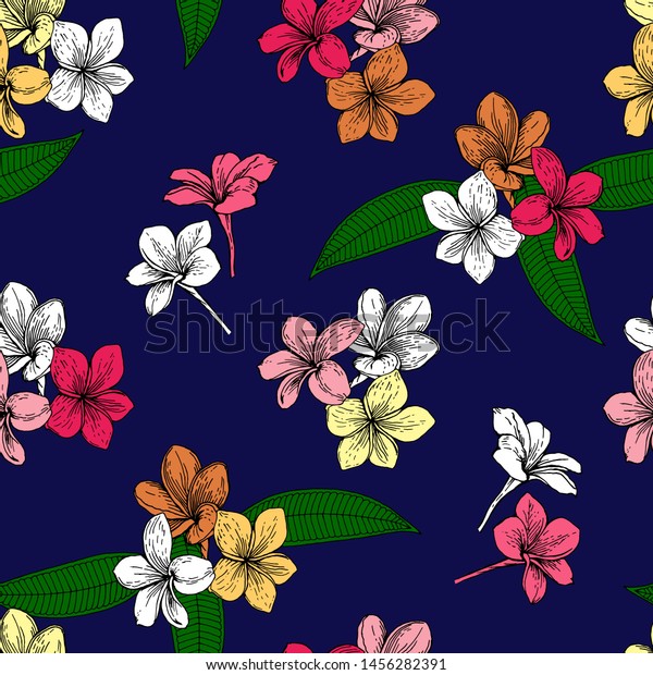 Plumeria Flowers Seamless Pattern Isolated Colorful Stock Vector