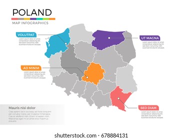 Poland Map Infographics Vector Template Regions เวกเตอรสตอก ปลอดคา