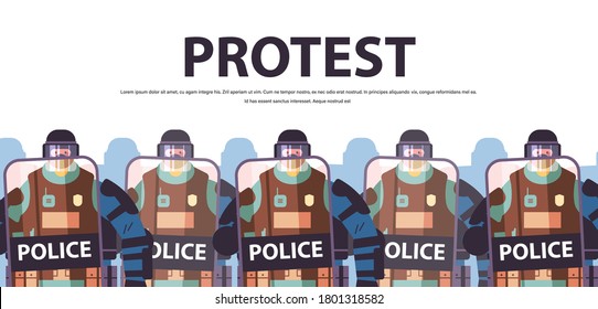 Policemen Shields Batons Riot Police Officers Stock Vector Royalty