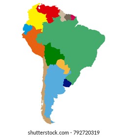 Vektor Stok Political Map South America Vector Illustration Tanpa