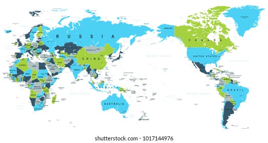 Political World Map Pacific Centered Vector Stock Vector Royalty Free