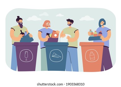 Bundle Cute Funny People Putting Rubbish Stock Vector Royalty Free