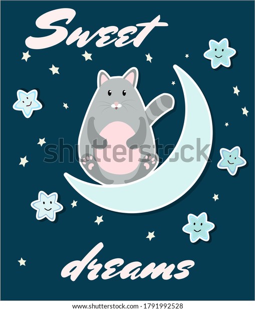 Poster Cute Cat Moon Vector Illustration Stock Vector Royalty Free