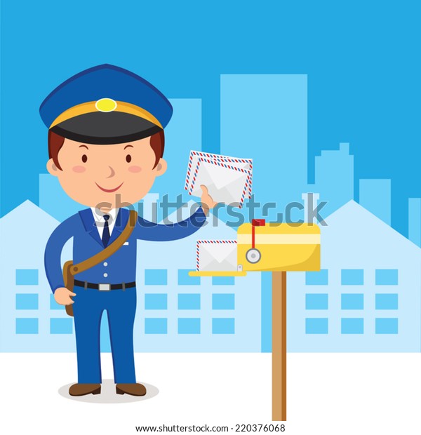 Postman Friendly Postman Blue Uniform Bag Stock Vector Royalty Free