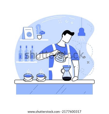 Pour-over coffee isolated cartoon vector illustrations. Barkeeper making hot coffee in the bar, third wave specialty, barista job, pour-over method, alternative brewing process vector cartoon.