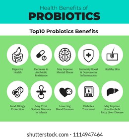 Probiotics Health Benefits Vector Infographic Flat Stock Vector