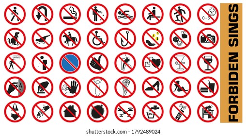 Prohibition Signs Set Vector Illustration Stock Vector Royalty Free