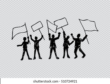 Protest People Silhouette Men Holding Flag Stock Vector Royalty Free