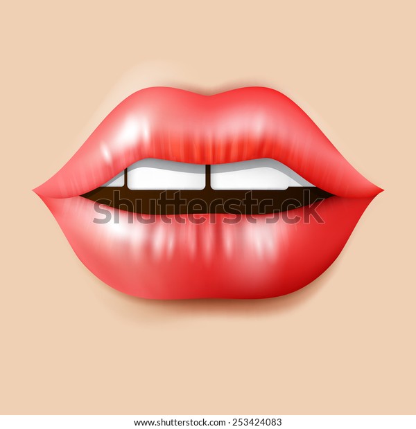 Realistic Red Female Sexy Lips Vector Stock Vector Royalty Free 253424083