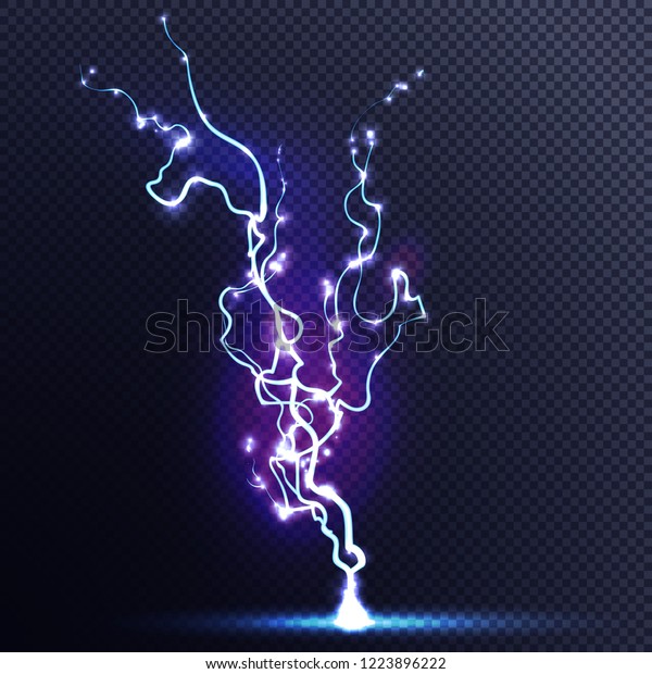 Vektor Stok Realistic Vector Lightning Bolt Transparent Background