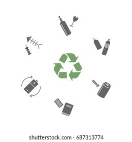 Recycling Line Icons Waste Sorting Set Stock Illustration