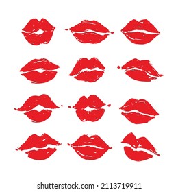 Red Female Lips Set Drawings Kisses Stock Vector Royalty Free