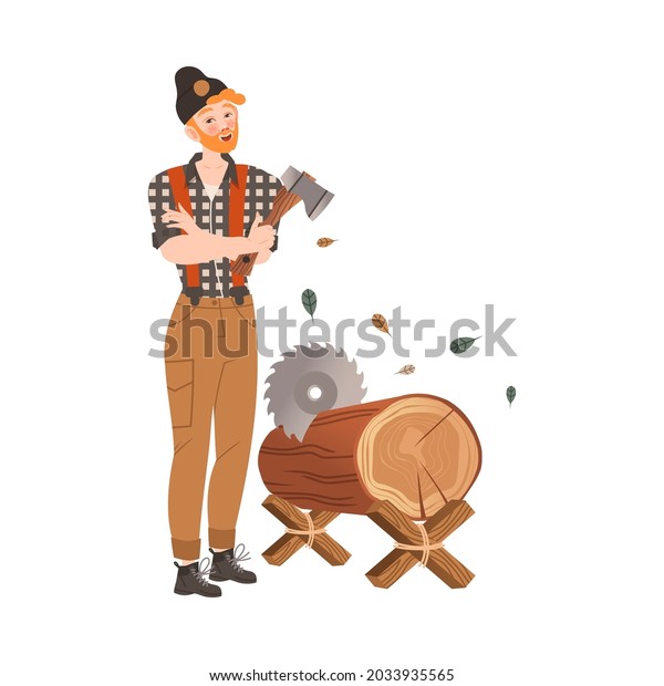 Redhead Bearded Woodman Lumberman Checkered Shirt Stock Vector Royalty