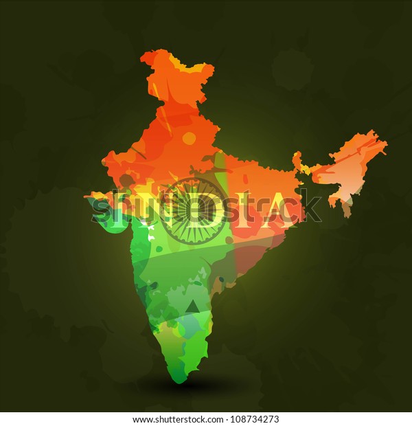 Republic India Map Indian Flag Color Vetor Stock Livre De Direitos