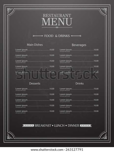 Restaurant Menu Design Chalkboard Backgroundvector Stock Vector