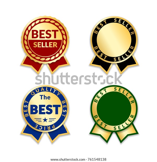 Ribbons Award Best Seller Set Gold Stock Vector Royalty Free