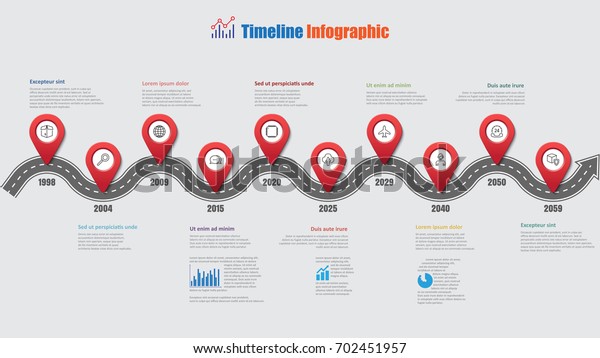 Road Map Business Timeline Infographic With Step Pins Designed For