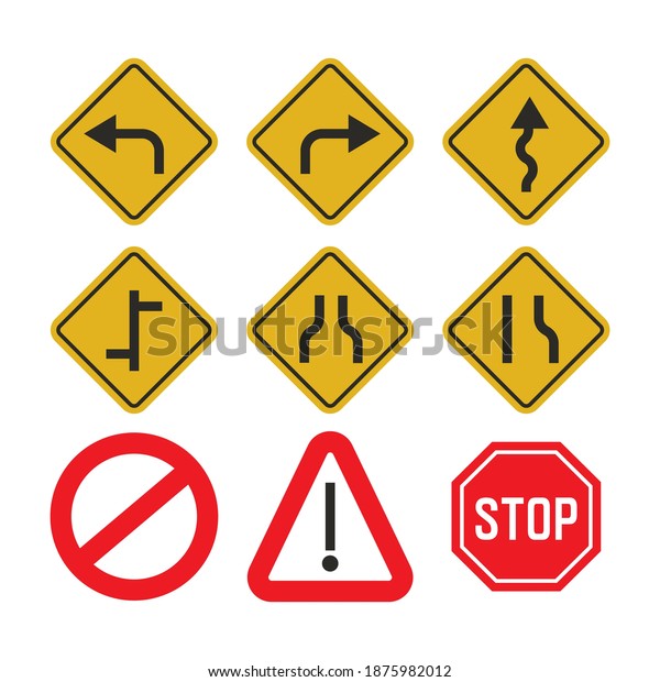 Road Traffic Signs Set Yellow Red Stock Vector Royalty Free 1875982012