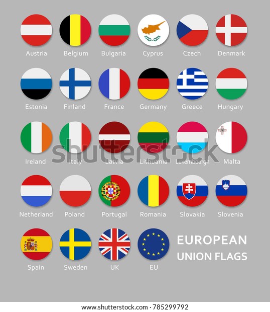 Rounded European Union Flags Button Set Vetor Stock Livre De Direitos