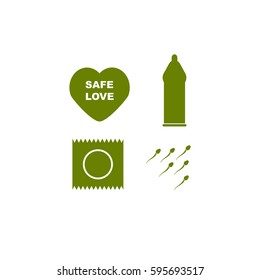 Safe Sex Love Icons Condom Package Stock Vector Royalty Free